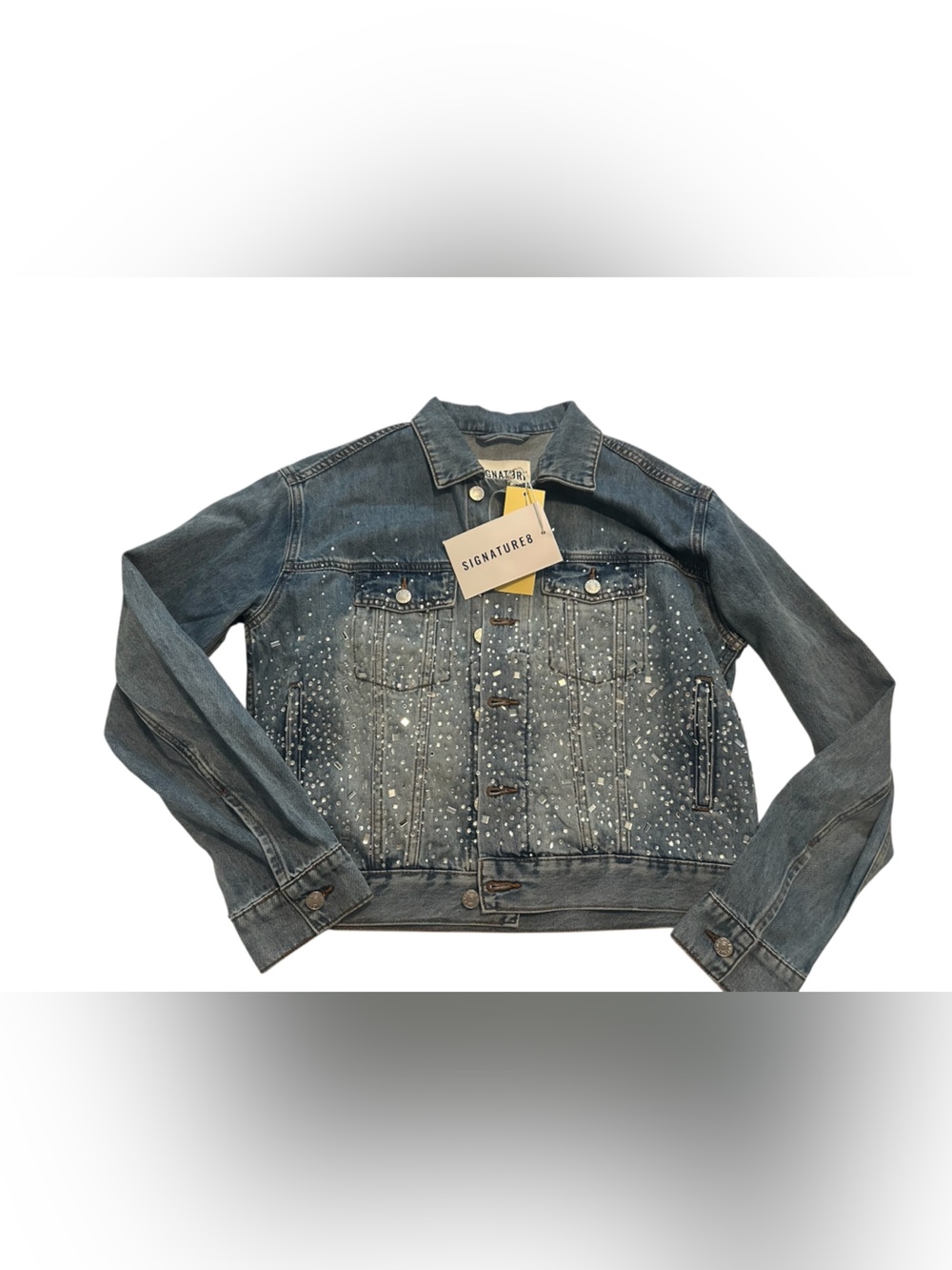 Signature8 Distressed Blue Denim Jacket with Speckled Paint